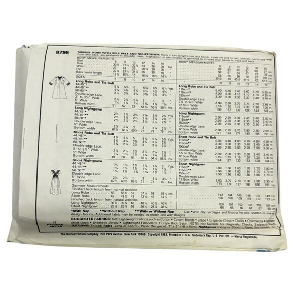 Vintage McCalls 8795 Sewing Pattern Misses Robe & Nightgown Bill Tice Size 12 - Picture 7 of 8